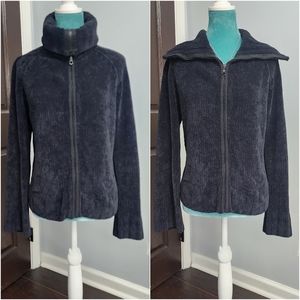 Y2K Topshop Funnel Neck Full Zip Chenille Knit Sweater Top in Black